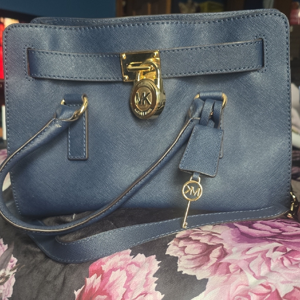 Michael Kors Blue Crossbody Bag with Gold Hardware